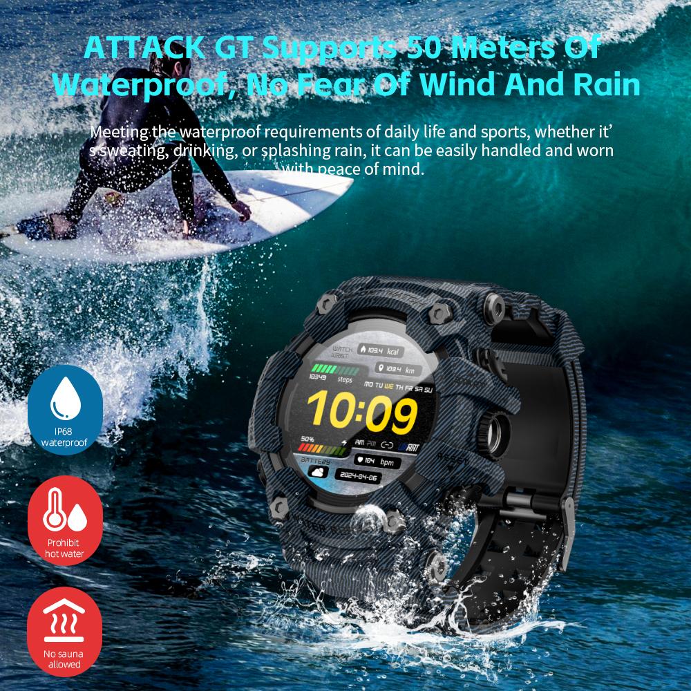 Смарт- часы LOKMAT ATTACK с экраном 1.28 дюйма, защитой от воды IP68, пульсометром и шагомером