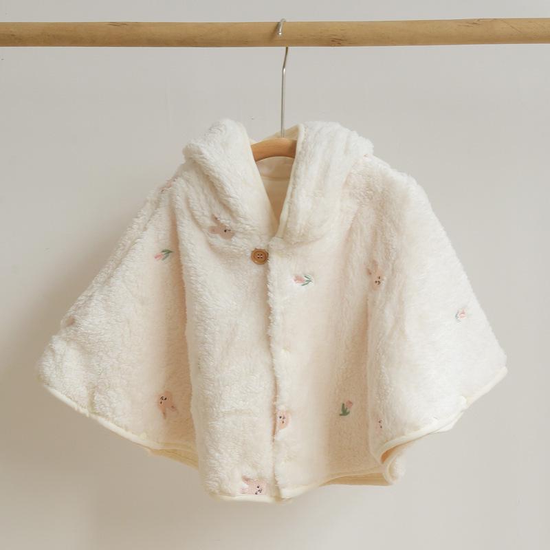 Детская флисовая накидка с капюшоном INS Coral - вышитая, ветрозащитная, теплая шаль