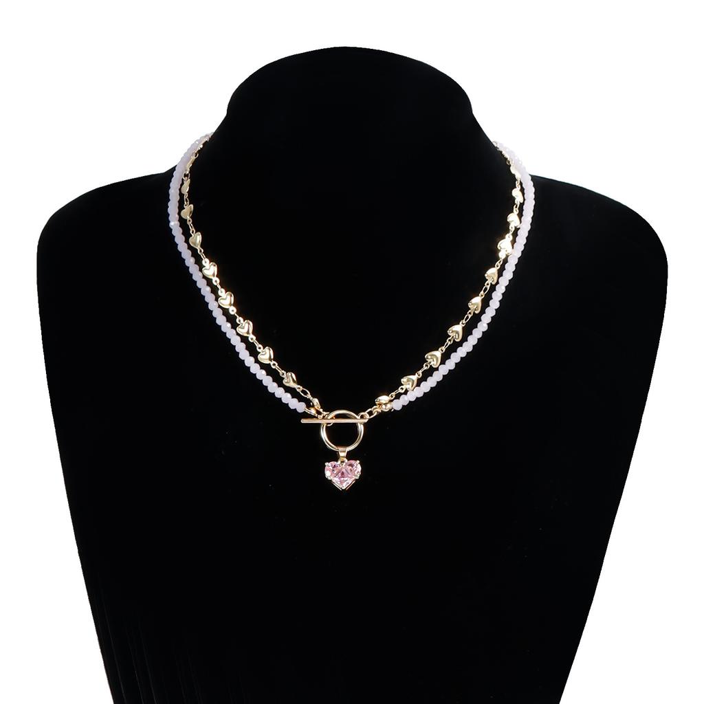 Двухслойное колье-чокер из хрустальных бусин в форме сердца для женщин, подвеска 'Любовь', застежка OT, для вечеринки, бохо-украшения, аксессуары