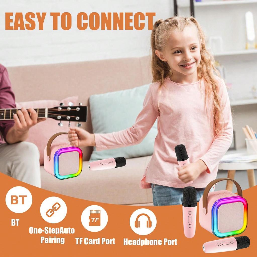 Karaoke Machine, Mini Karaoke Machine with Wireless Microphone, Portable Speaker with Voice Changer Effect and LED Light, Best Gift Toys for Boys and