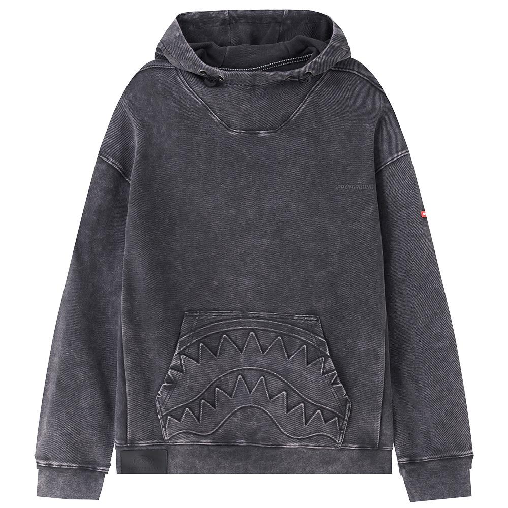 Sprayground Модная повседневная толстовка с капюшоном и потертым логотипом акулы для мужчин, темно-серая W1013309