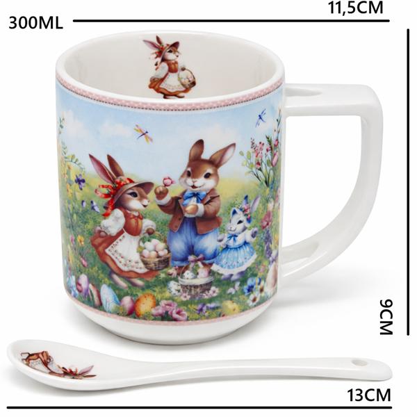 Porcelain Mug with Spoon 320ml Easter Bunnies Gift Box