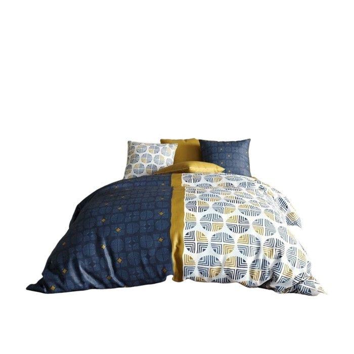Parure de lit - EDEN - Sirius - 260 x 240 cm - 100% coton - motif géométrique bleu