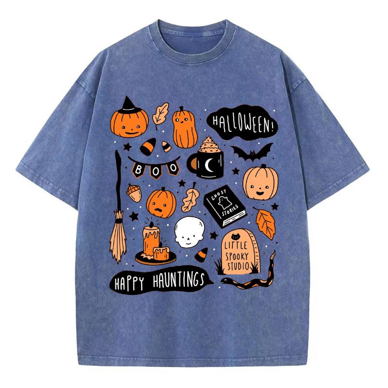 Женские футболки с принтом тыквы Happy Halloween, стираная ткань, большие дышащие, с короткими рукавами, винтажные, состаренные