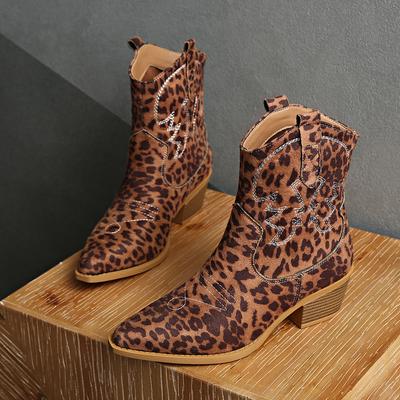 Мода Новые Вышитые Туфли с Острым Носком Массивный Каблук Рыцарские Сапоги Ретро Слипоны Вестерн Ковбойские Короткие Сапоги Botas De Mujer