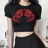 Women’s Short Sleeve Dragon Print T-shirt Summer Fashion Crop Top