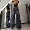 American street ripped jeans women's clothing autumn new niche design versatile straight wide-leg trousers