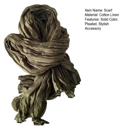 Women Scarf Solid Color Pleated Long Scarf Retro Autumn Winter Warm Long Scarf Soft Vintage Inspired Scarf