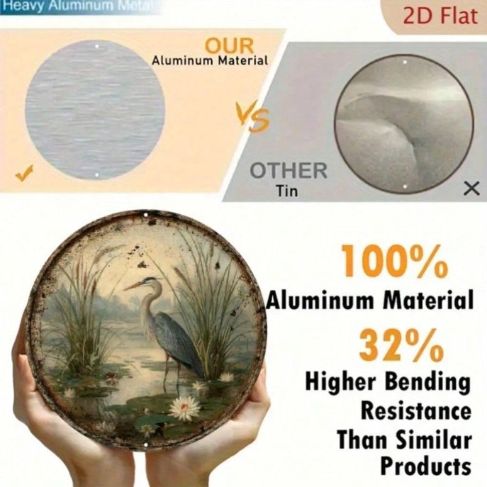 Винтажная алюминиевая табличка с цаплей и кувшинками Настенный декор