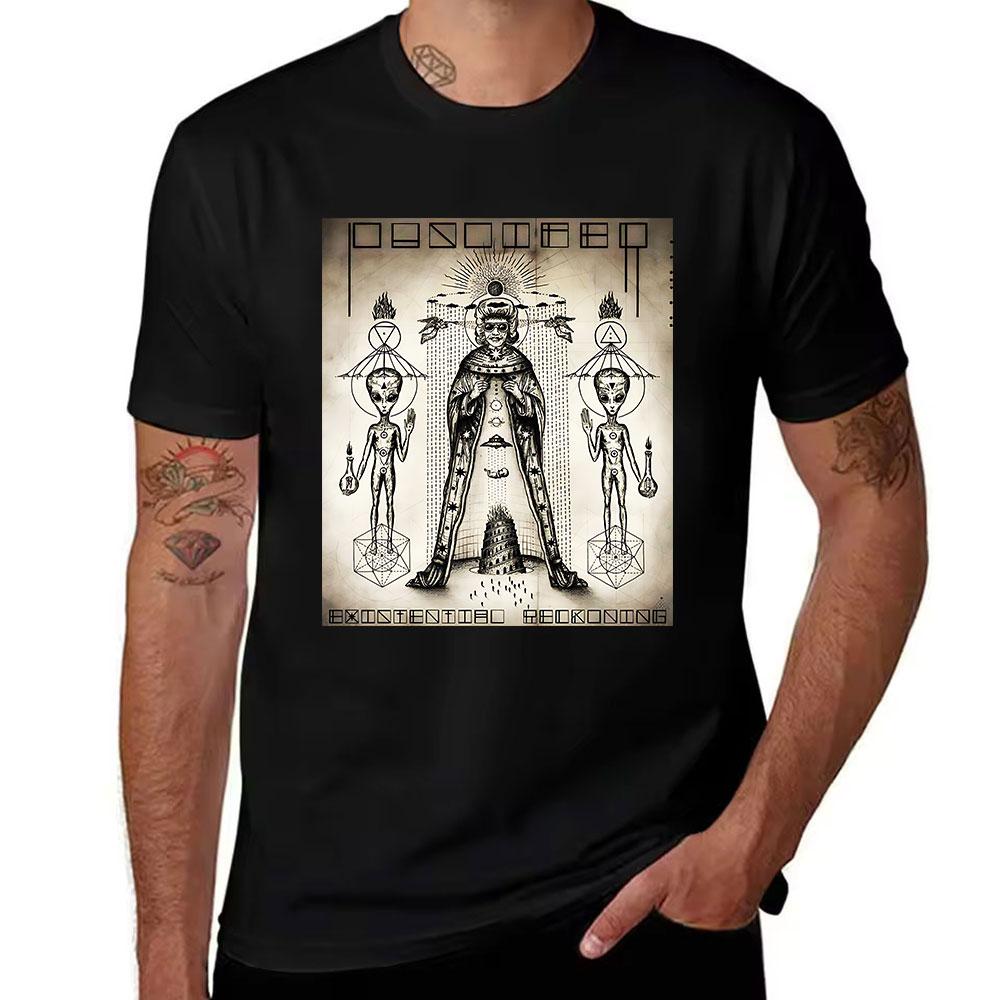 Unisexs Cotton Short Sleeve TShirt with Occult Alien Print Vintage Mystical Esoteric Graphic Tee for Casual Wear