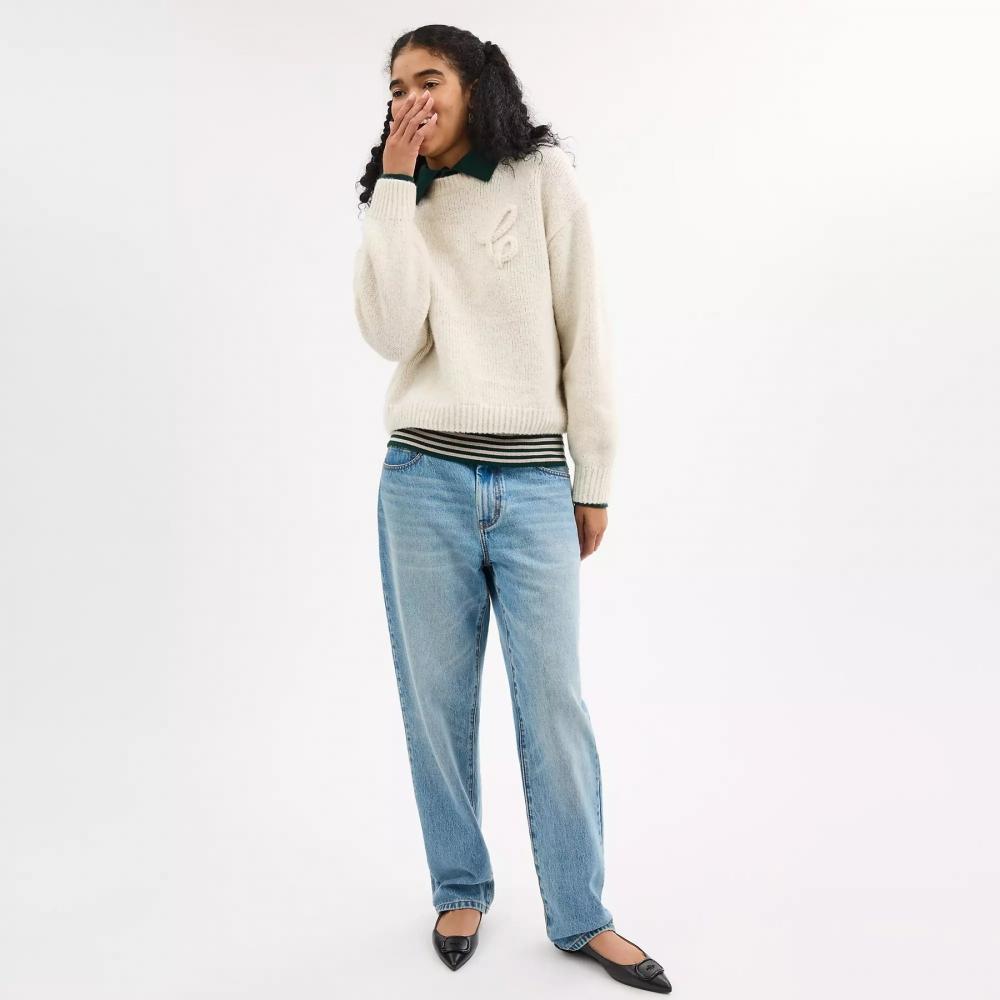 Coach Свитер с круглым вырезом Signature цвета слоновой кости