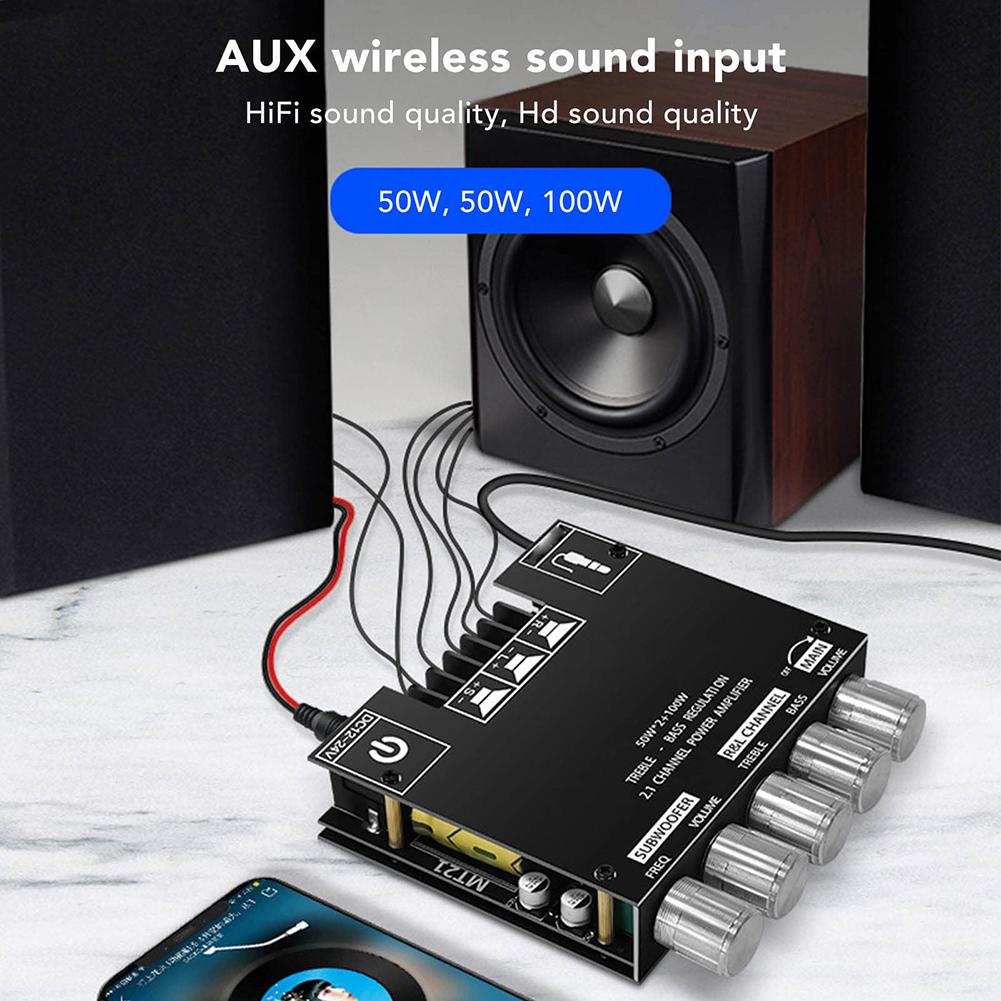 Bluetooth-Compatible Amplifier Board Broadcasting Equipment With Treble and Bass Control 50Wx2+100W BT 3.5mm AUX for Speaker