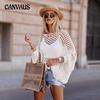 Plus Size Women's New Summer Knitwear Solid Color Loose Crew Neck Hollow Bikini Beach Smock