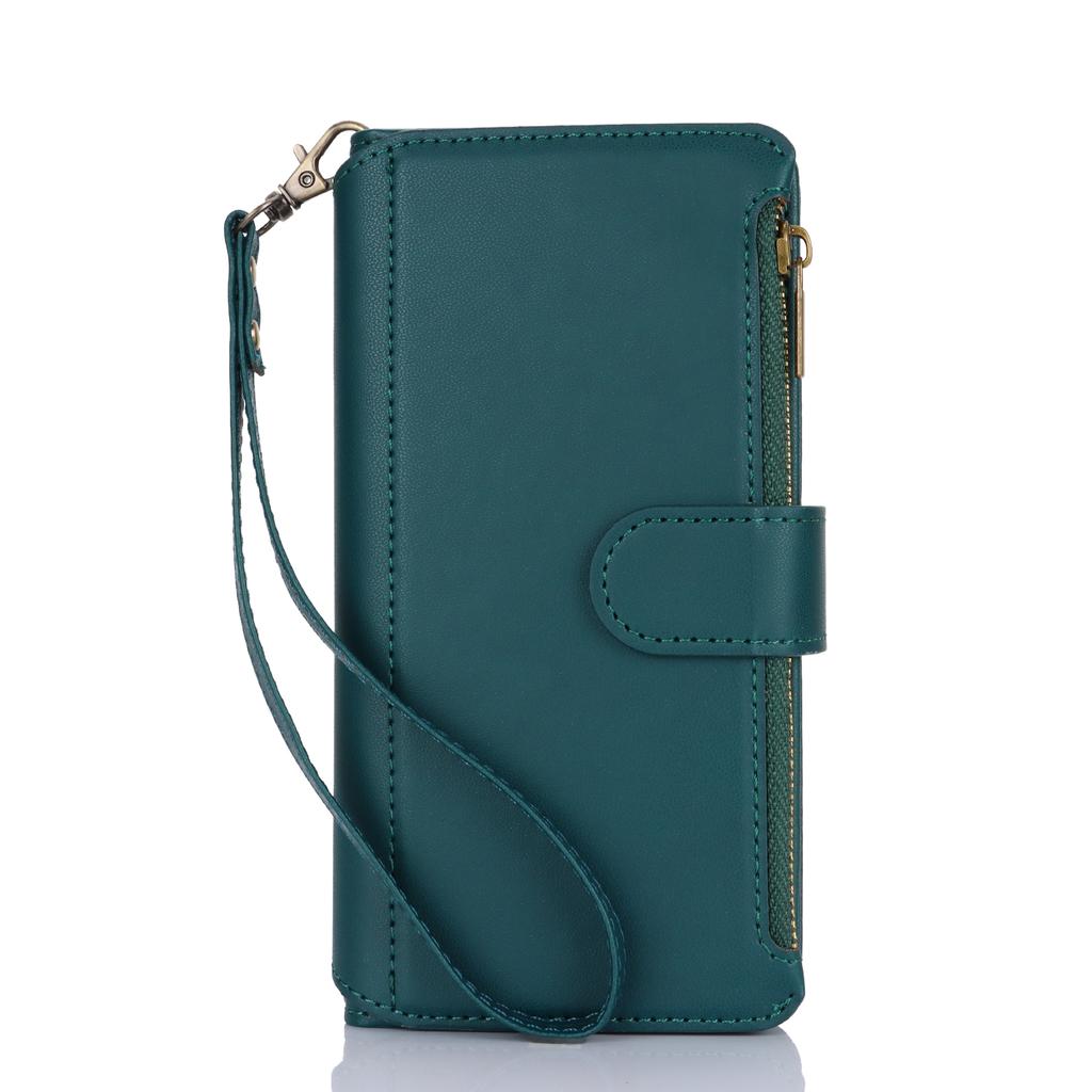 Multi Card Zippered Wallet with Short Hand Rope and Long Hanging Rope Phone Cover Case for iPhone Series/Samsung Series