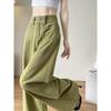 High Waist Avocado Green Wide Leg Jeans - Summer Thin, Drapey, Loose, and Slimming Floor-Length Pants for Women