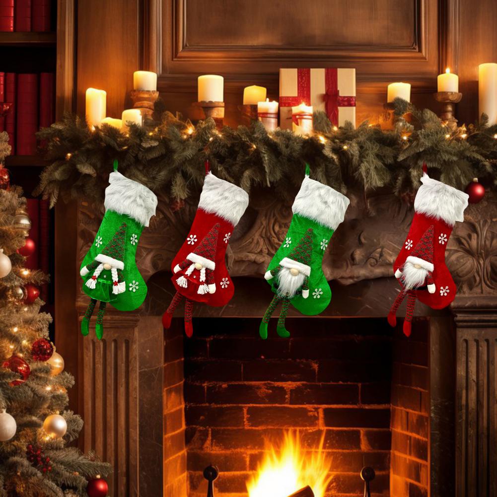 Christmas Stockings with Hooks Oversized Christmas Stockings Festive Christmas Stocking with Snowflake Santa Claus for Holiday