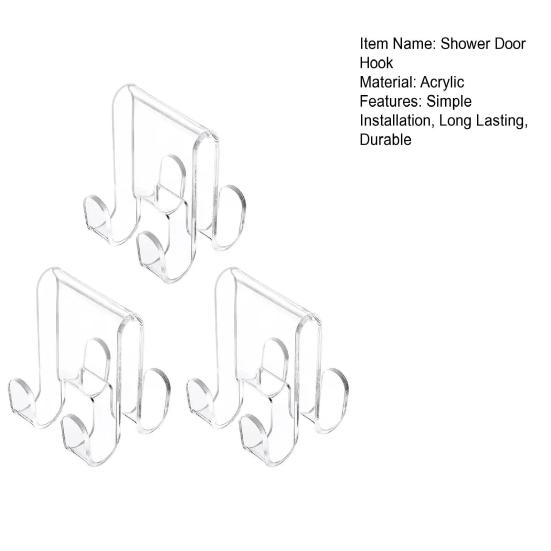 3Pcs Acrylic Shower Door Hooks High Strength Strong Load-bearing Simple Installation Towels