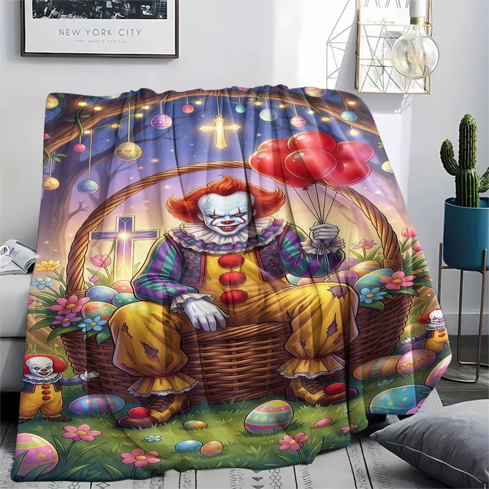 1Pc Easter Egg Print Flannel Blanket, High quality Comfortable for All Seasons, Home Decor, Warmth and Comfort, Perfect for Christmas Gifts