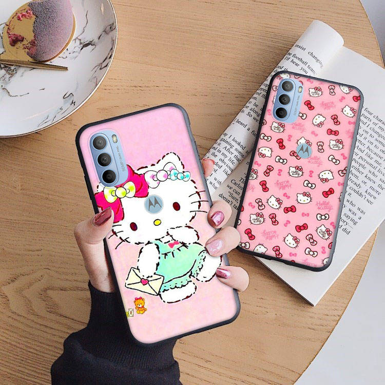 AH38 Прекрасный чехол Hello Kitty Black для iPhone 16 15 Plus 14 13 12 11 Pro 8 7 6S SE 5S X XR XS Max Realme C30 C33 C31 9I Huawei Y8P Y9 Sofe Cover