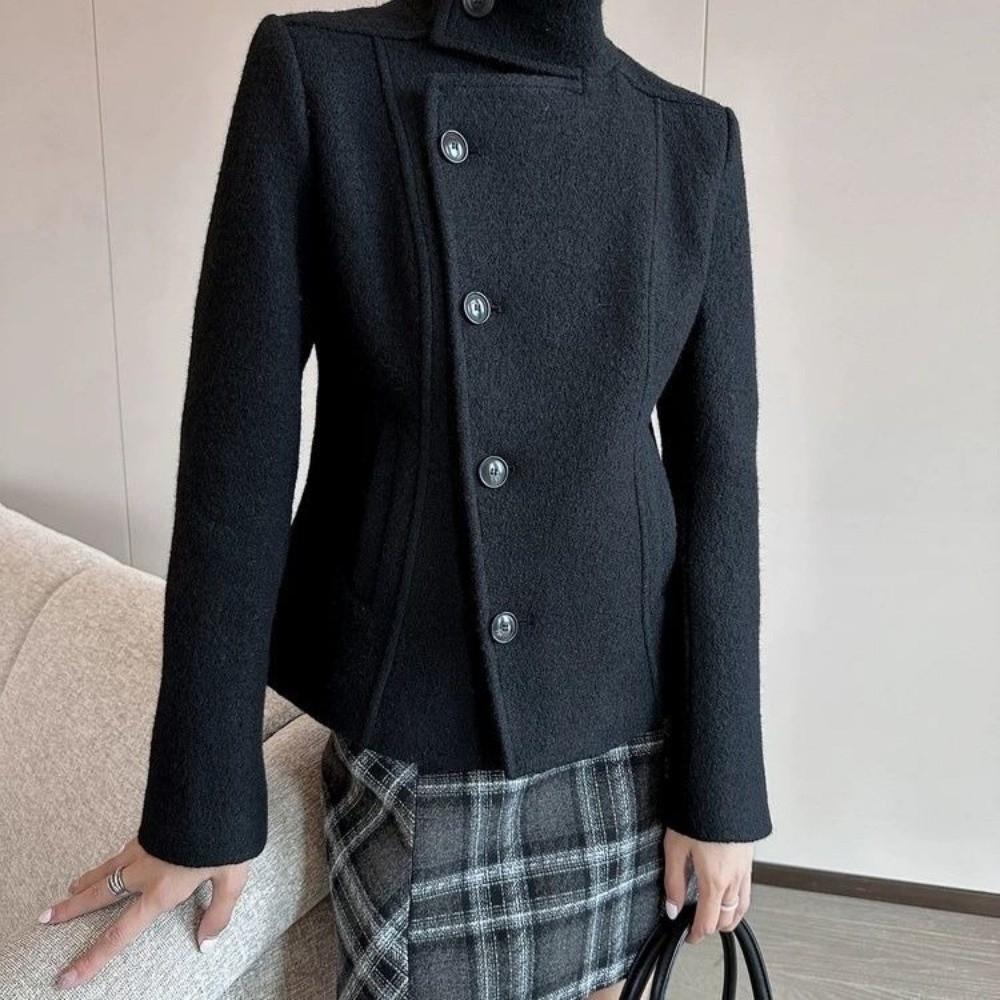 Solid Color Turtleneck Coat Stand Collar Cardigan Coat Hip-Hop Thick Coat Street Style
