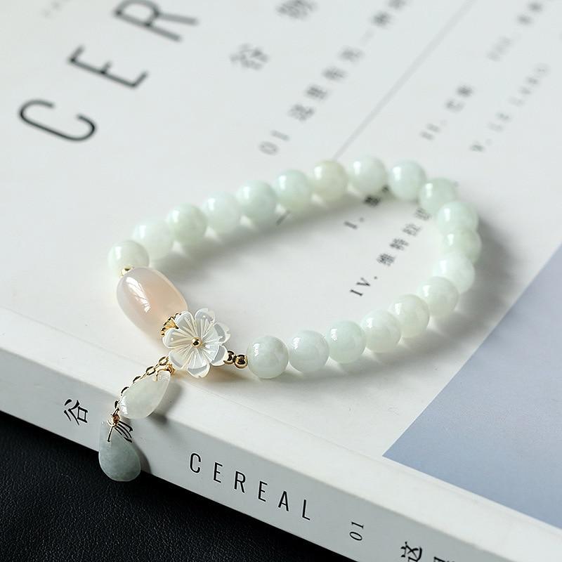 Flower Shape Shell Natural Jade Beads Waterdrop 14K Gold Filled Strand Bracelets for Women Fine Jewelry Accessories Gift