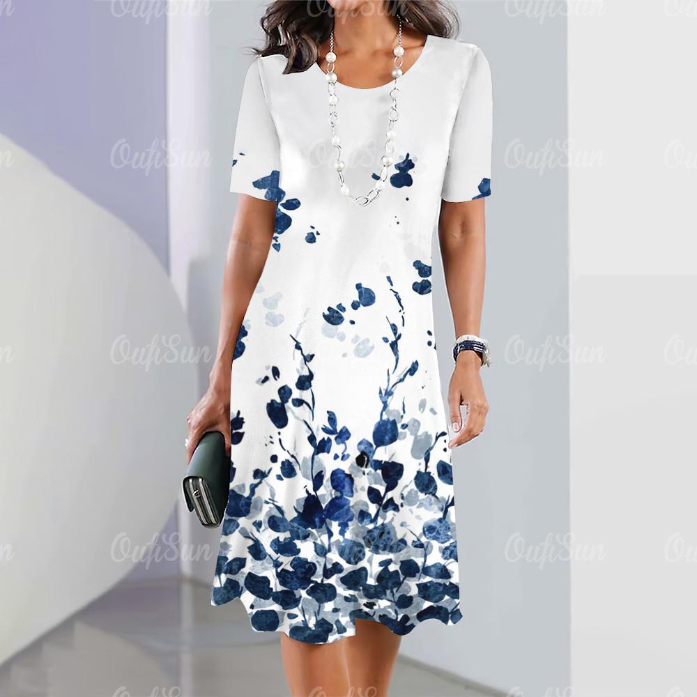 Elegant Women‘S Dress 3d Flowers Print Woman Clothing Casual Fashion A-Line Skirt Summer Oversized Female Beautiful Dresses 2024