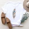 (Asian Size) Tee Top Women Feather Trend Cute Lovely 90s Clothing Print Fashion T Shirt Woman Female Short Sleeve Graphic T-shirts