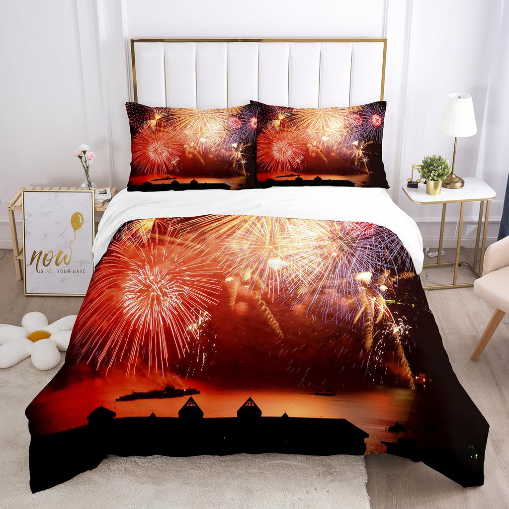Пододеяльник Firework Queen Size, комплект постельного белья с разноцветными огнями, микрофибра, тема «Празднование Рождества», мягкий чехол для одеяла
