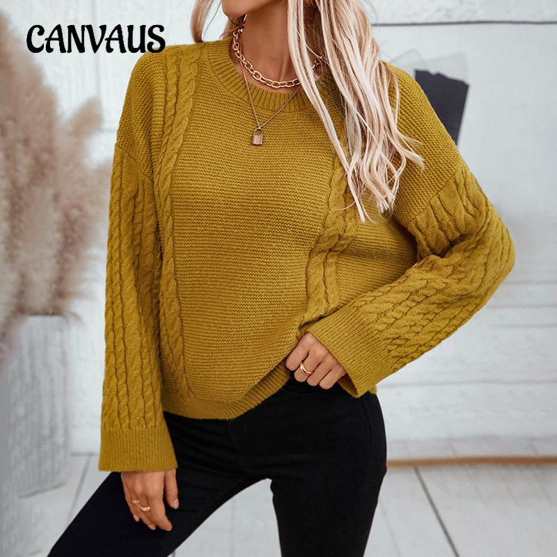 Autumn and Winter Women's Sweater Plus Size Casual Twist Knit Sweater Solid Colour Pullover Sweater
