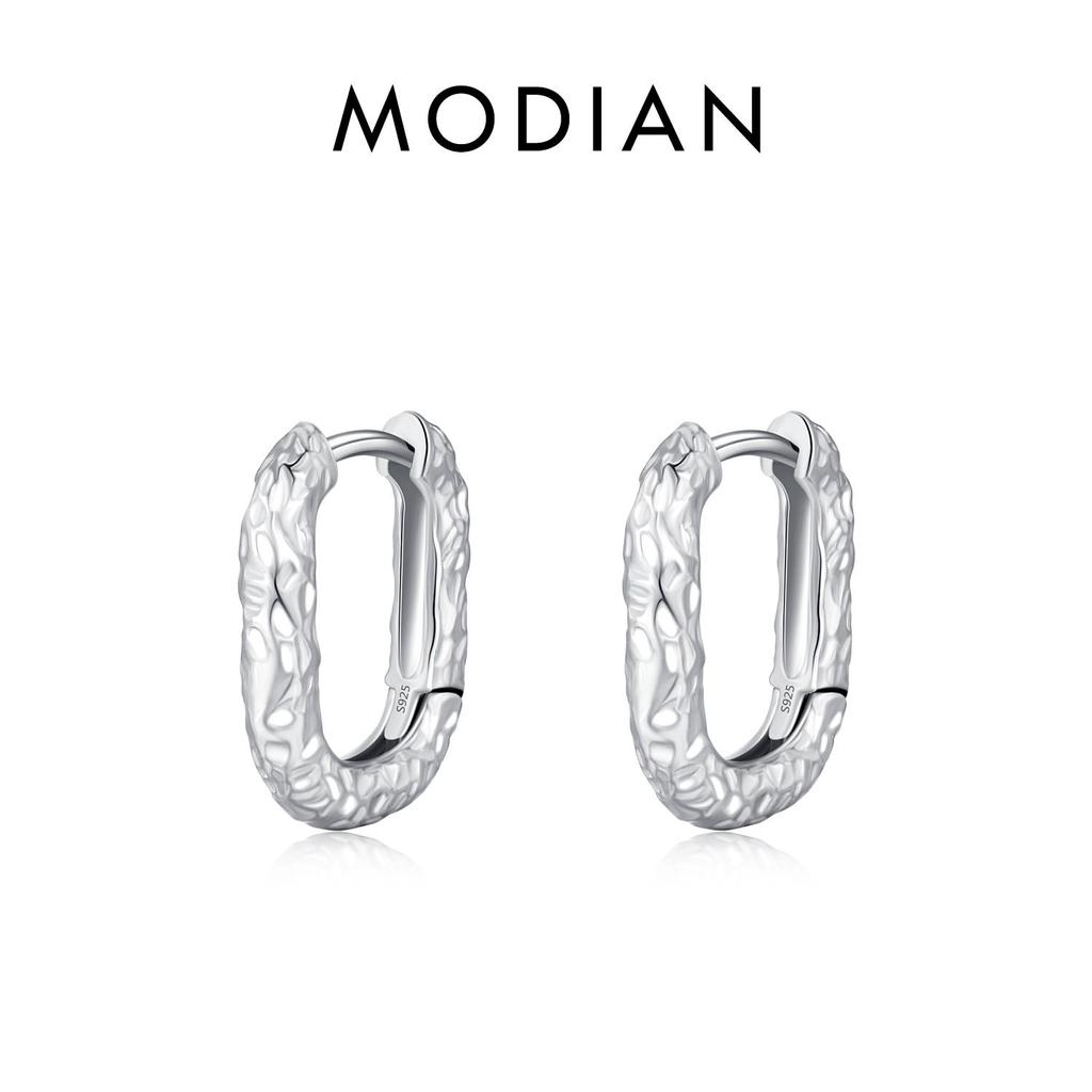 MODIAN 925 Sterling Zilver Prachtige U Vorm Textuur Oorringen Voor Vrouwen Wit Verguld Hypoallergene Fijne Sieraden