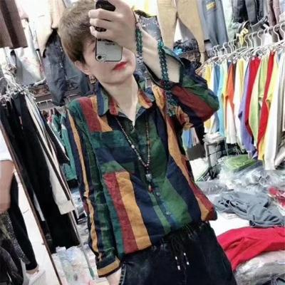 Женская весенняя свободная полосатая рубашка с длинным рукавом, удобная хлопковая льняная блузка на пуговицах