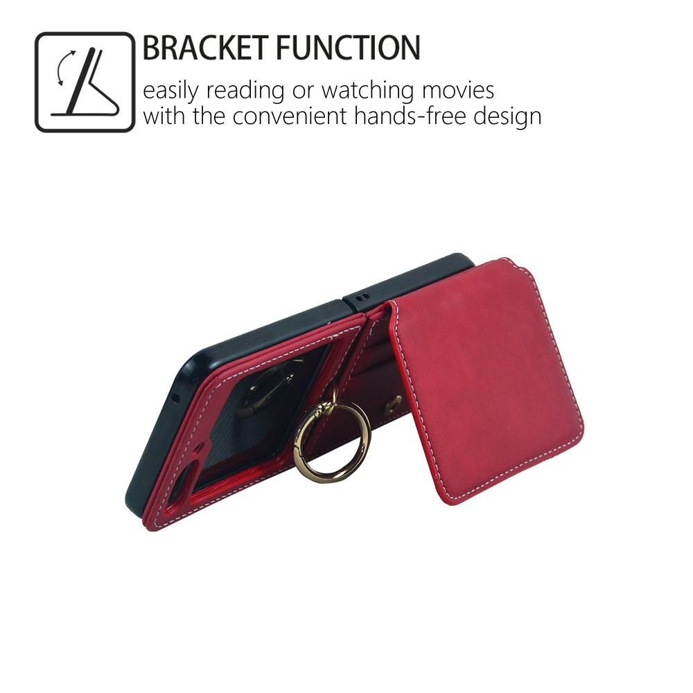For Samsung Galaxy Z Flip7 5G Case Card Holder Ring Holder Kickstand PU+PC Phone Cover with Chain