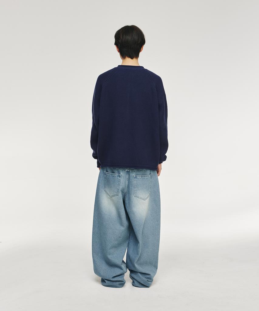 SIGNATURE Raglan Rolling Crewneck Knit [Navy]
