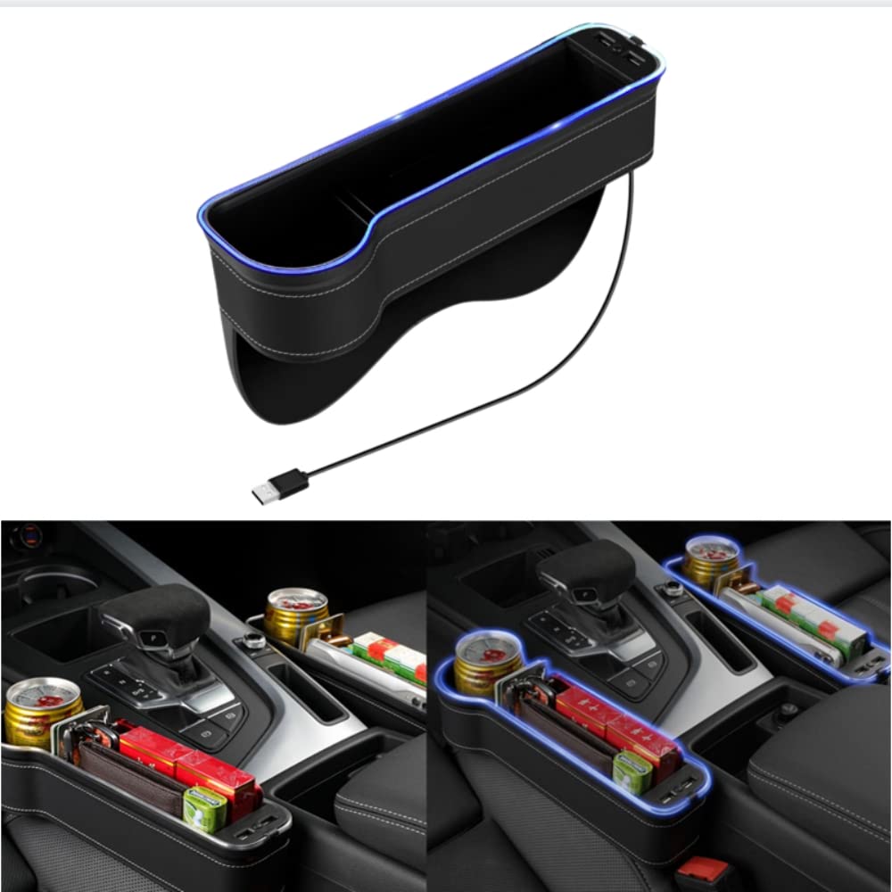 EXCEREY Car Seat Gap Pocket with USB Car Seat Gap Storage Car Console Storage Side Storage Car Seat Side Black Passenger Seat Organizer Charging,