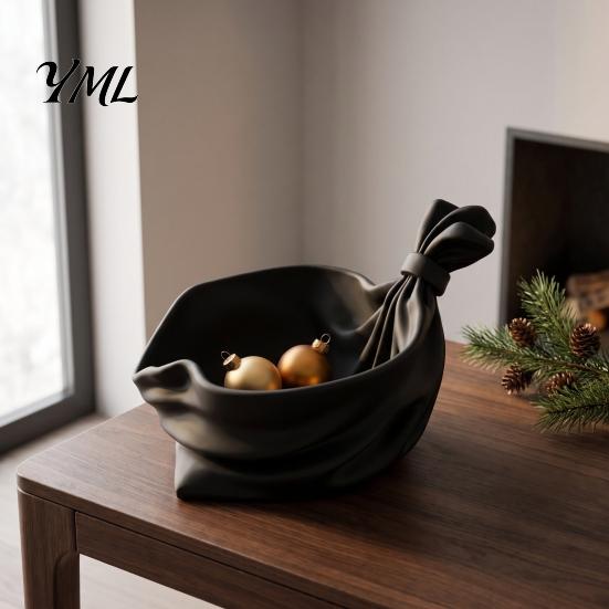 Unique Textured Trinket Bowl 3D Printed Gift Bag Shaped Storage Tray, Pleated Catchall for Candy, Decorative Tray Festive Table Centerpiece