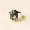 Green Moss Agate Signet Ring, 925 Sterling Silver, Hexagon Minimalist Gemstone Jewelry
