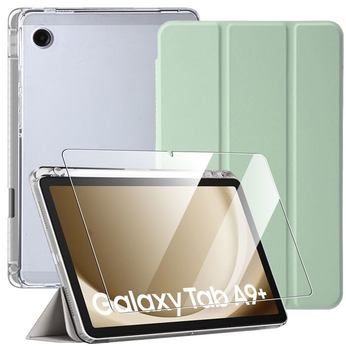 Coque + Verre Trempé - BOOLING - pour Samsung Galaxy Tab A9 Plus - Antichoc - Vert - Porte-Stylet