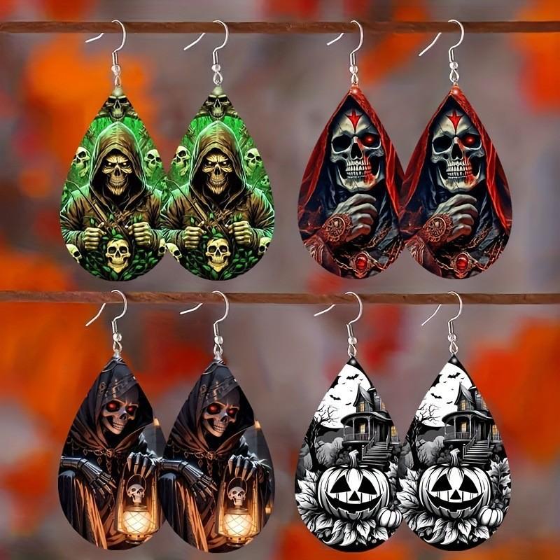 Halloween Themed Horror Skull Pumpkin Pattern Women Earrings For Vintage Halloween Costume