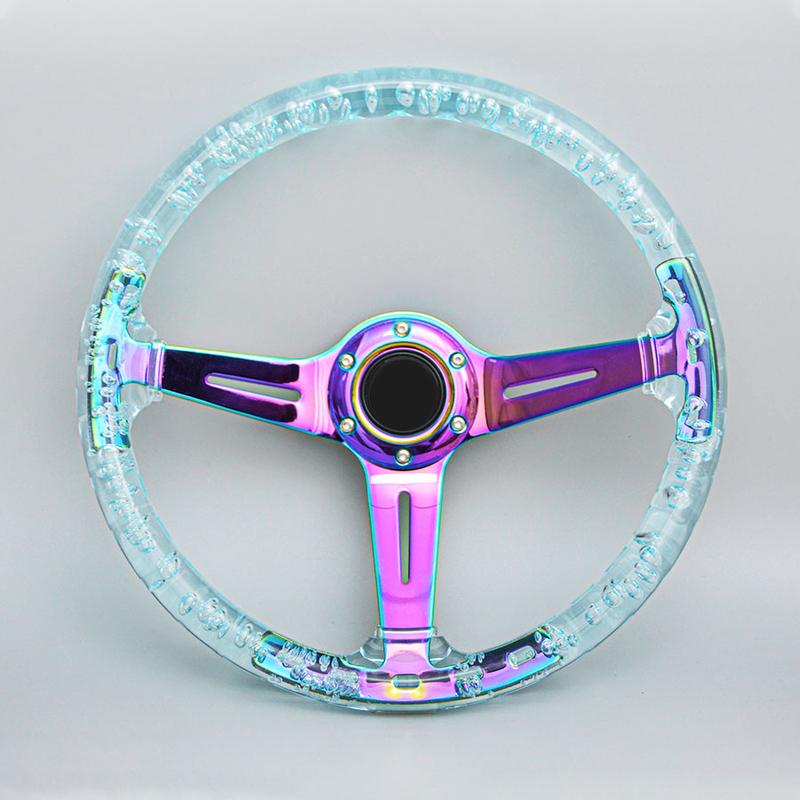 14inch 350MM Acrylic Steering Wheel & Anime Horn Button 6 Holes Neo Chrome Bubble Steering Wheel Depth 71MM PC-ST17ABS