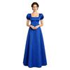 Women Party Formal Dress Retro Regency Square Neck Faux Pearl Decor Puff Sleeve Empire Waist Satin Maxi Gown Back Button
