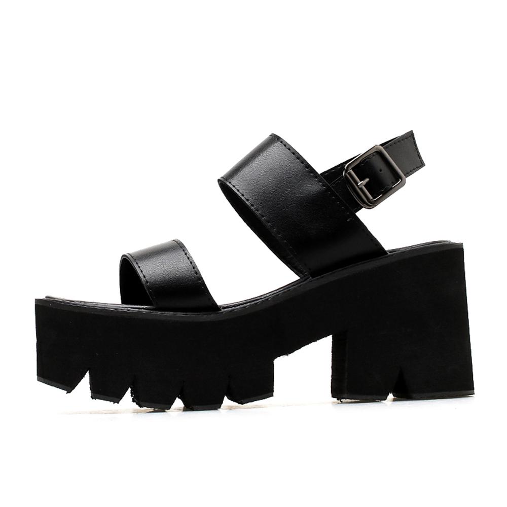 Сандалии на блочном каблуке, женские туфли на платформе с открытым носком, повседневная женская женская обувь с ремешком на щиколотке, черная кожаная женская обувь на лето