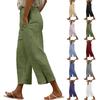 Женские однотонные повседневные брюки с эластичной резинкой на талии, свободные укороченные брюки из льна с карманами