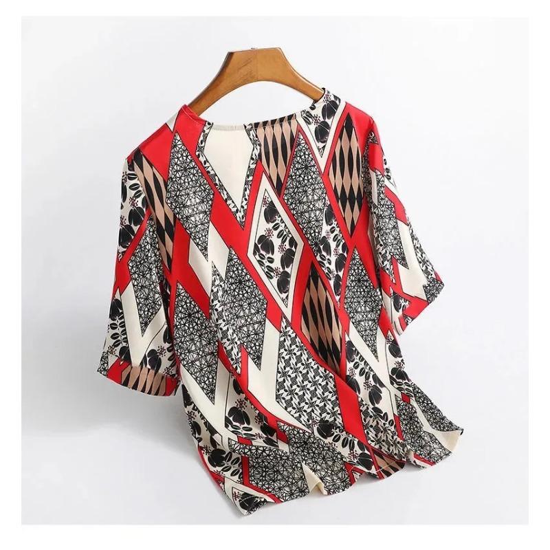 Plus Size Women's Spring Summer Floral Print O Neck Short Sleeve Casual Office Tops Fashion Shirt Blusas