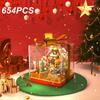 Нетоксичный набор из 654 деталей «Рождественский дом» в подарочной коробке, креативная модель для сборки «Уличный вид города», кубики, DIY игрушки для детей, праздничный подарок