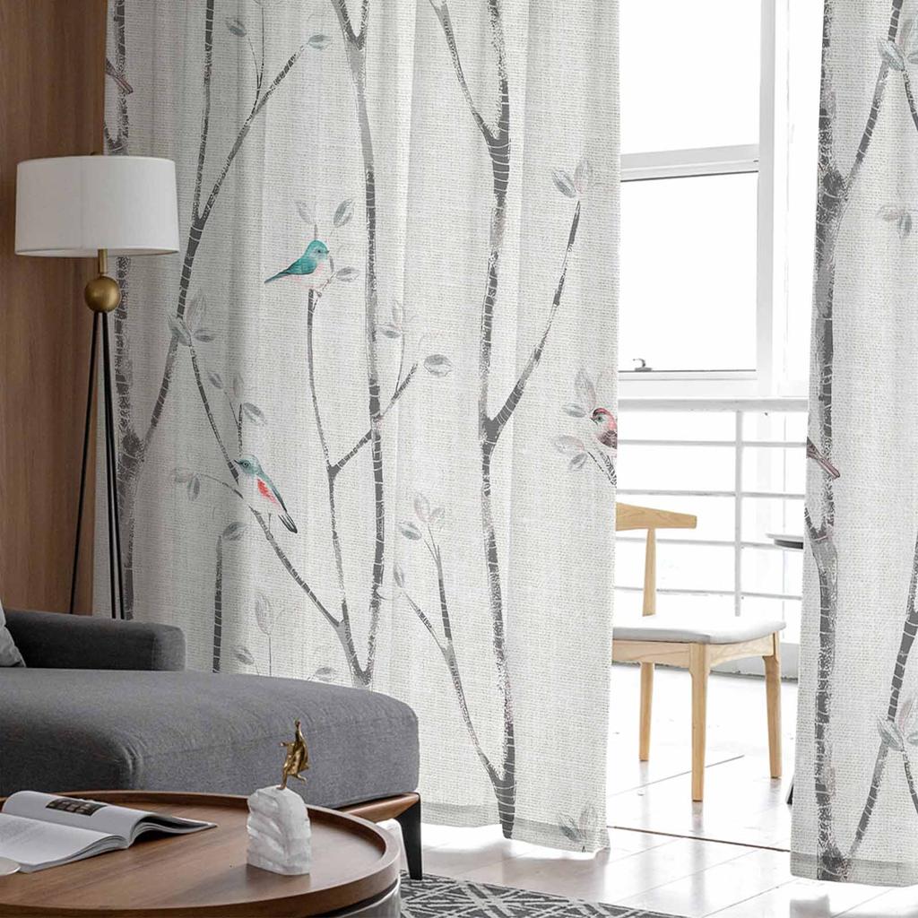 Тюлевые оконные шторы с птицами и листьями для спальни, роскошный домашний декор, шторы в гостиной, шифоновые панели