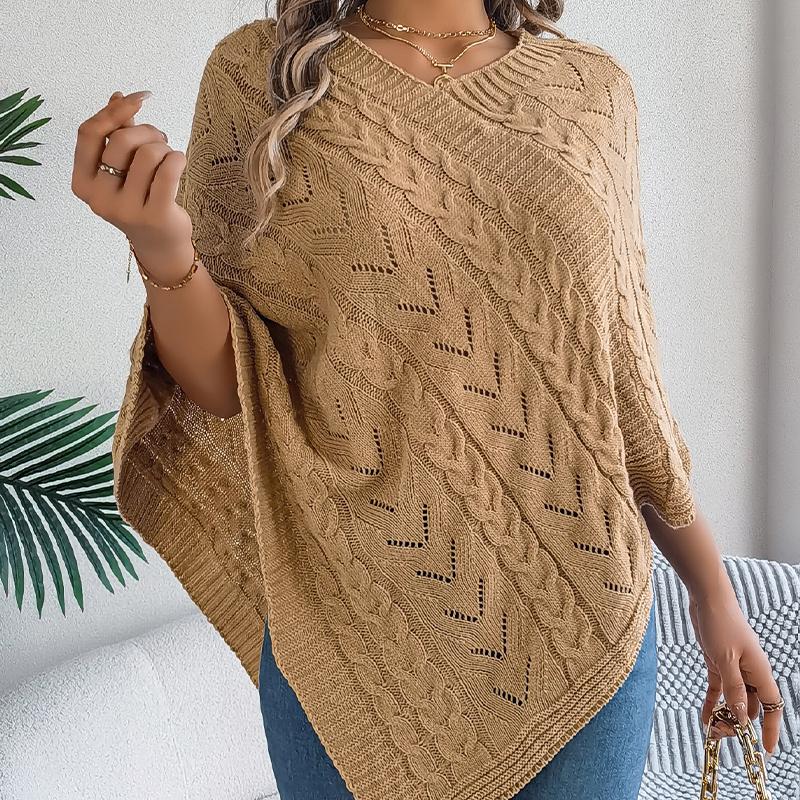 Women's Cable Knit Cape Sweater Oversized Open Front Poncho Coat Casual Solid Color