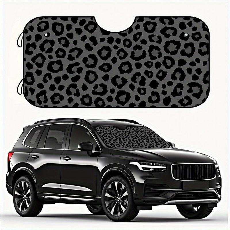Foldable Car Sunshade, Designed with Leopard Print Gray Animal Pattern, Effectively Blocks Sunlight And Heat
