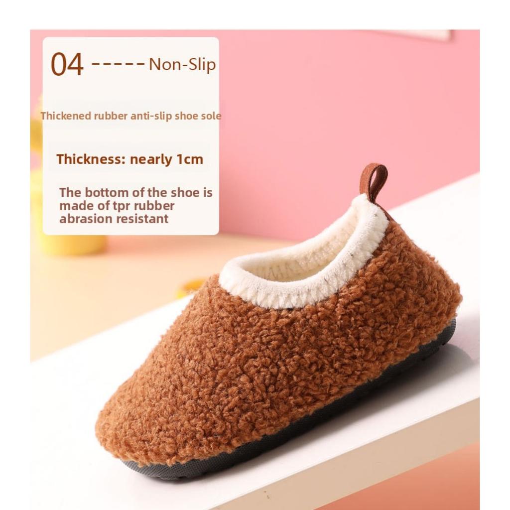 Плюшевые детские носки для пола, обувь для мужчин и женщин, детская антискользящая подошва, утолщенные хлопковые туфли для осени и зимы, домашние хлопковые тапочки для помещений