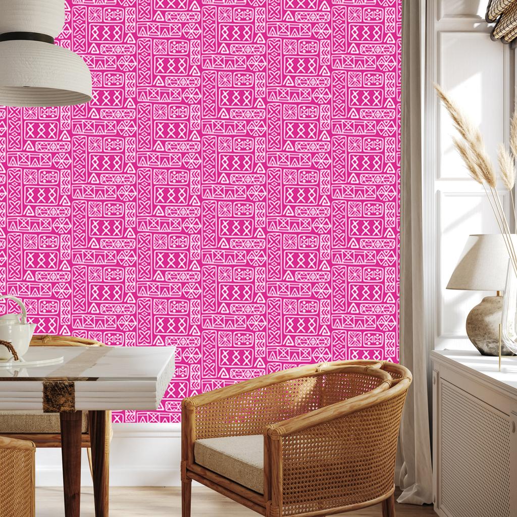 Polynesian Geometric Pattern Wallpaper Powder Pink and Purple 50x1000