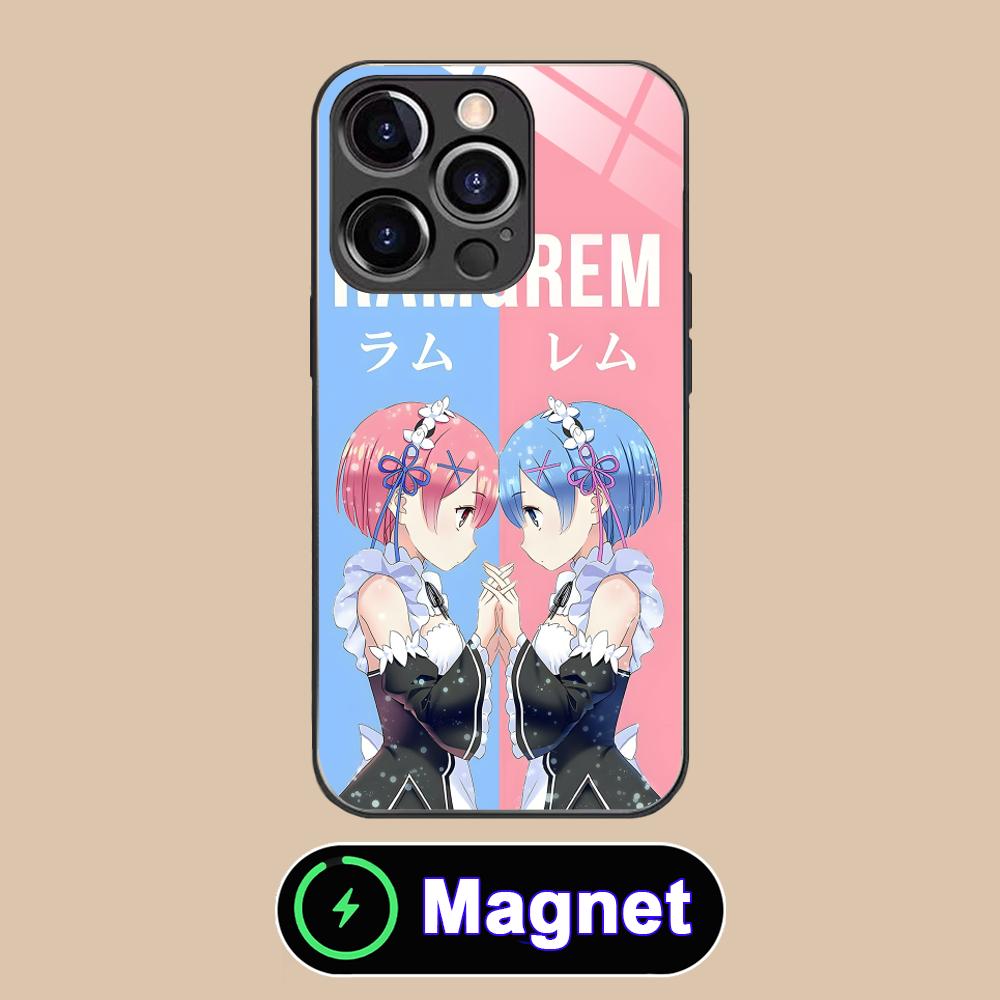 Чехол для мобильного телефона ReZero Rem Ram Glass MagSafe для iPhone 17 16 15 14 13 12 11 Air Pro Max Plus Mini Цветная накладка